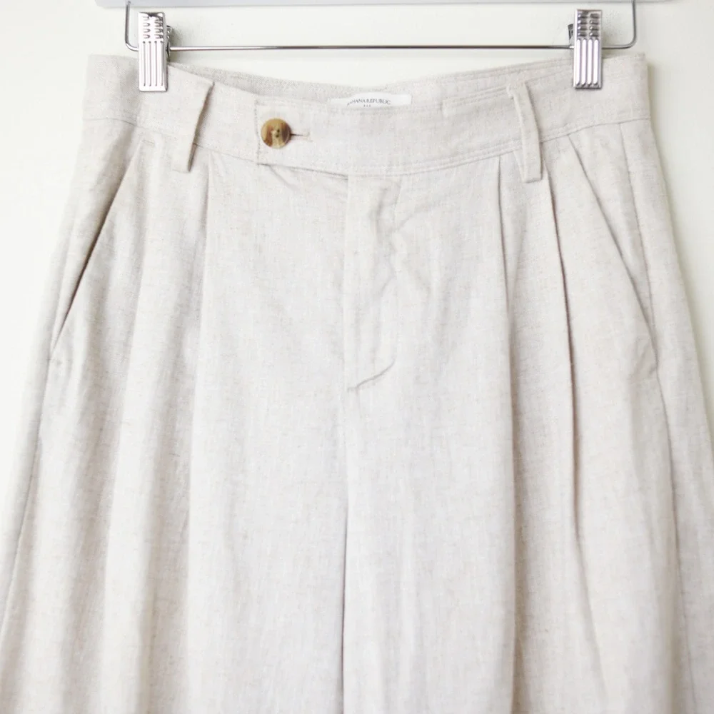 Banana Republic Linen Cotton Wide Leg Pants Women 2 P Beige Pleated Minimalist